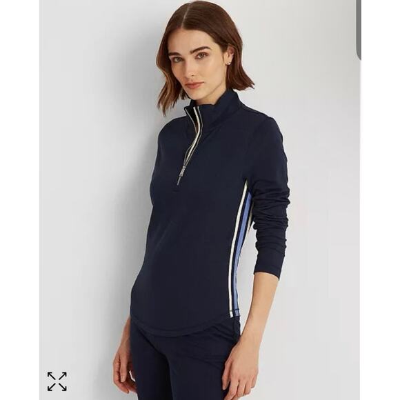 Lauren Ralph Lauren Blue Lightweight Jersey Quarter Zip Pullover Sweater Size S - Picture 9 of 10